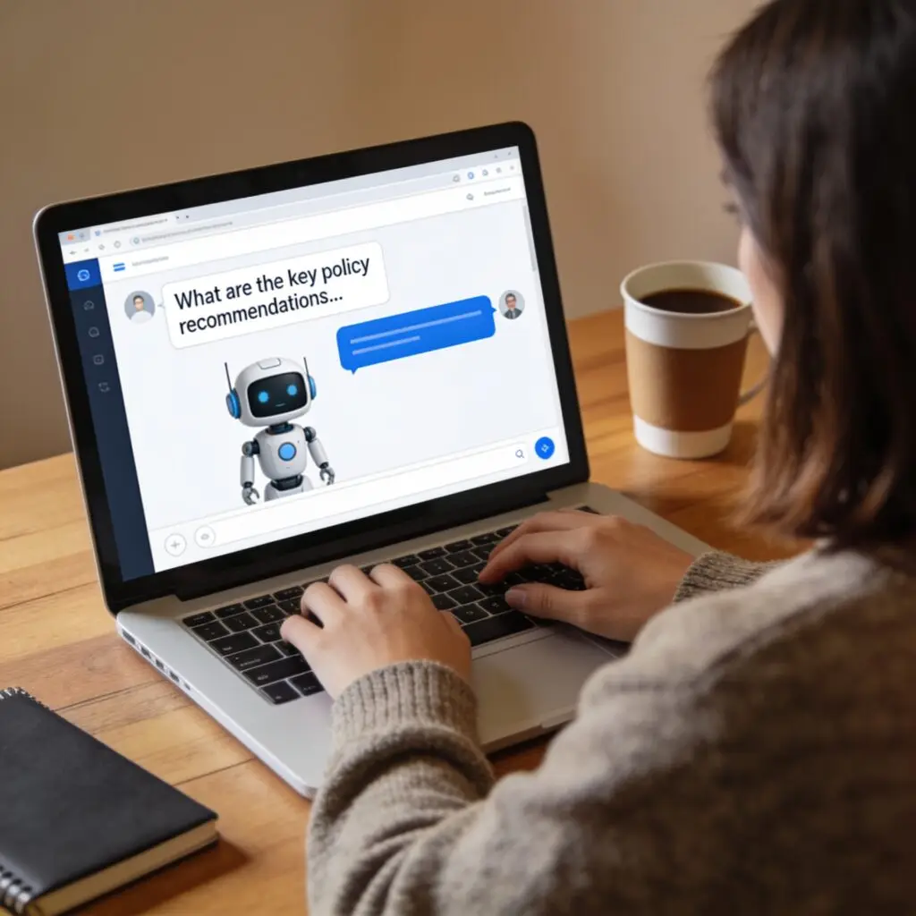 Person looking at computer screen with chatbot