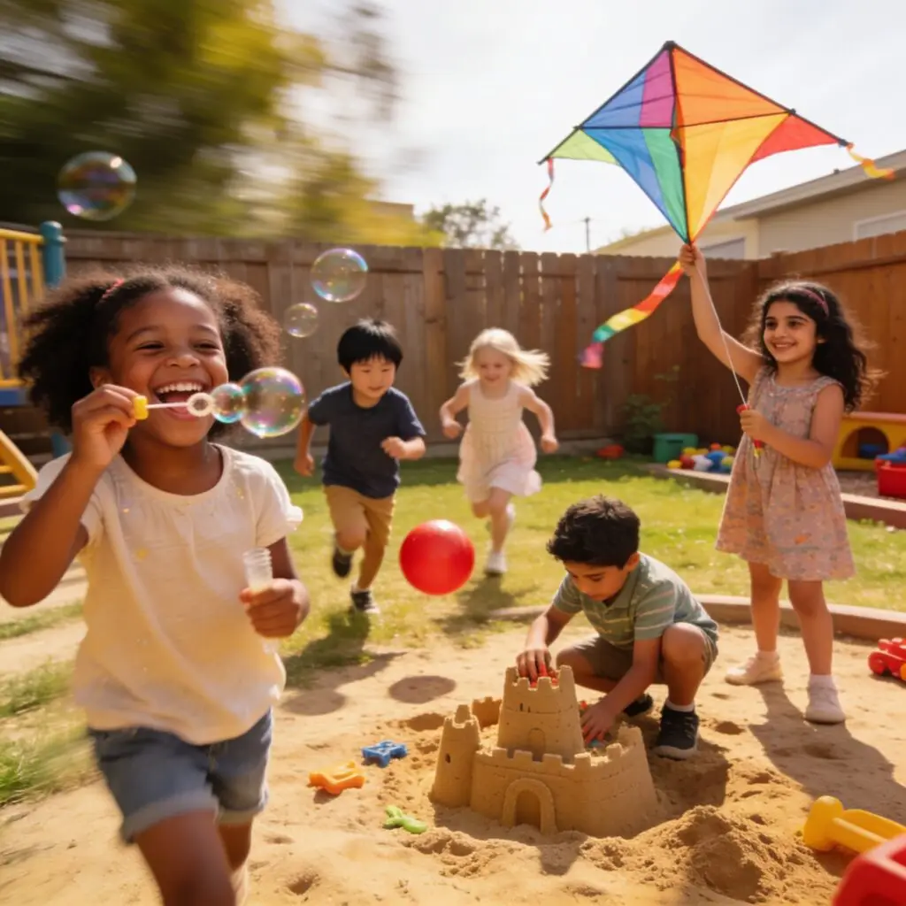 Children playing in the kindergarten, having a great time